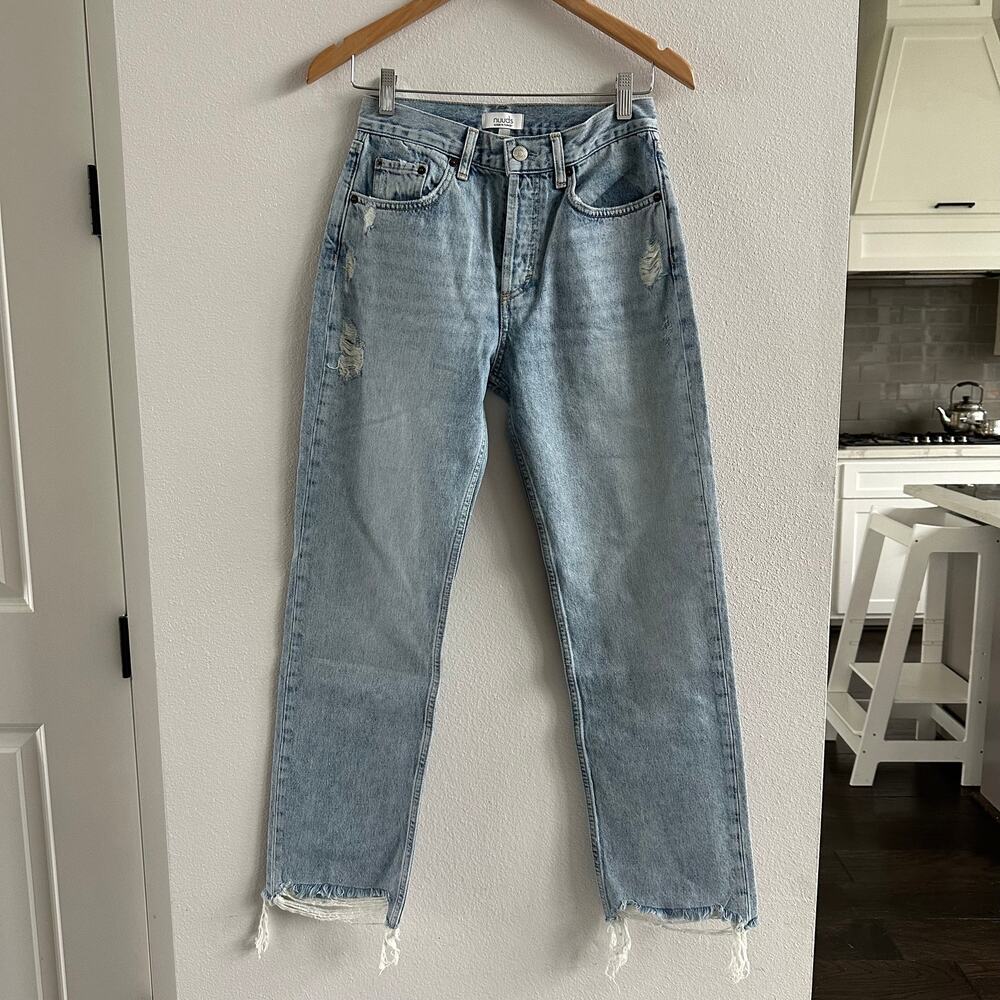 NWOT Nuuds The Straight Jeans in Ranger Light Wash Distressed Size 25